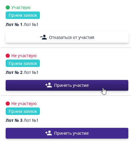 Выбор лотов для участия